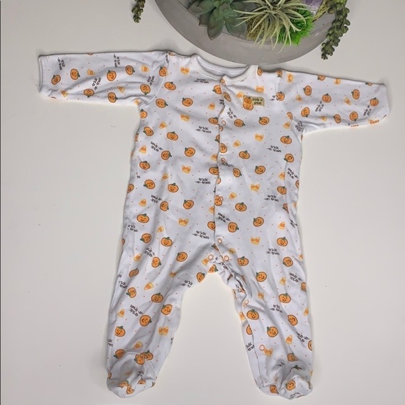 Little Me Trick or Treat Pumpkin Footed pajamas - Picture 2 of 7